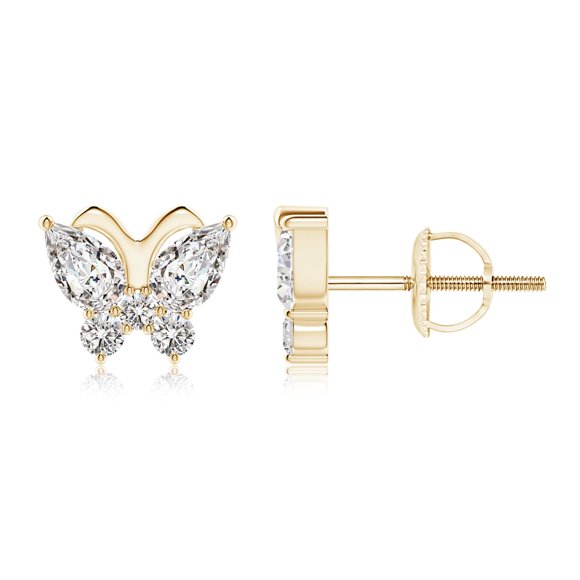 Angara Natural Diamond Earrings - Diamond Butterfly Stud Earrings in 14K Yellow Gold for Women