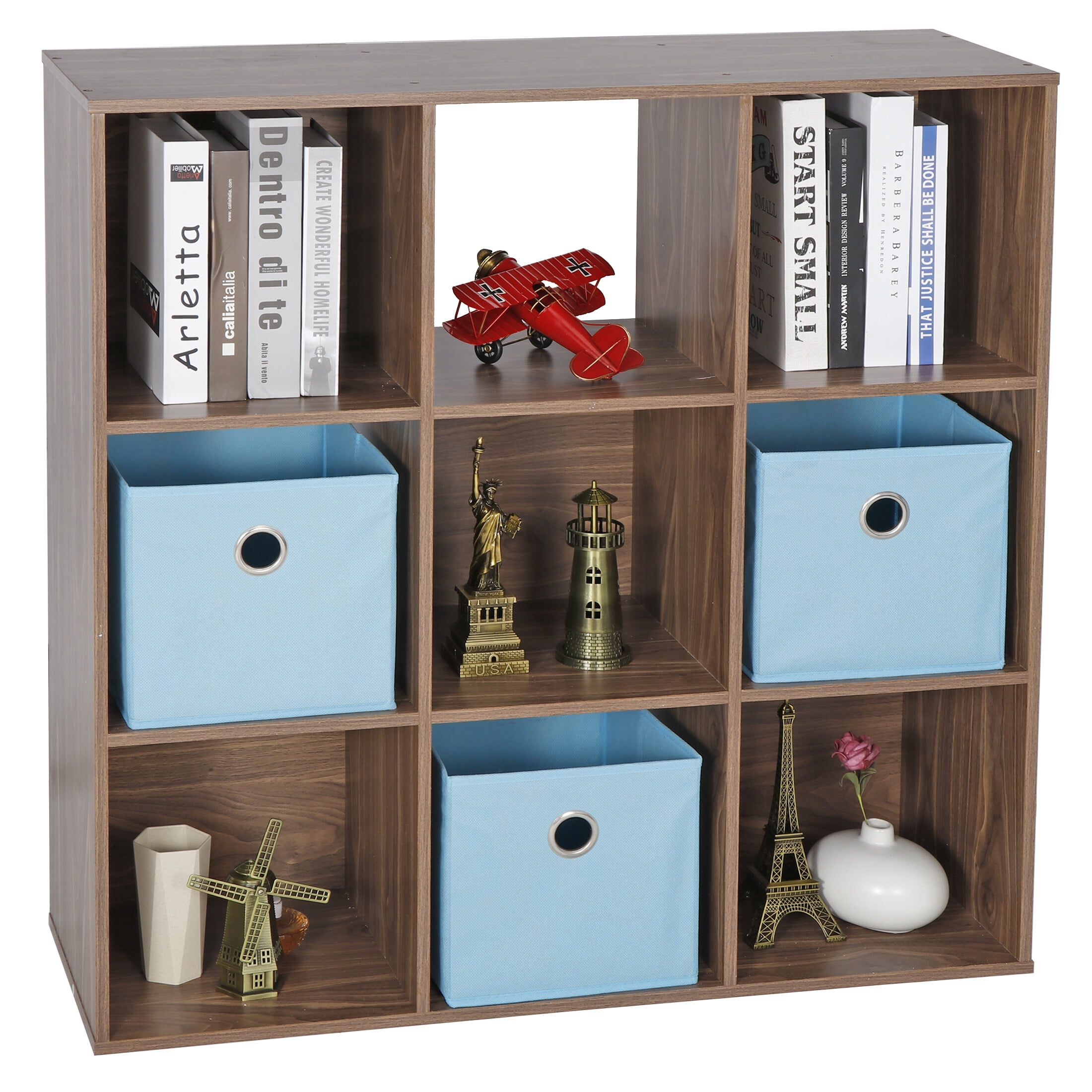 SuperDeal 9-Cube 3 Shelves Organizer MDF Cabinet Bookcase Light Brown
