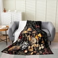 thumbnail image 2 of 3D Mushroom Printed Throw Blanket Twin 60x80,Mushroom Decor Curtain Blanket,Bohemian Boho Plant Floral Flannel,Wild Botanical Fungus Jungle Room Decor for Adults Girls Women,Black,Soft Lightweight, 2 of 12