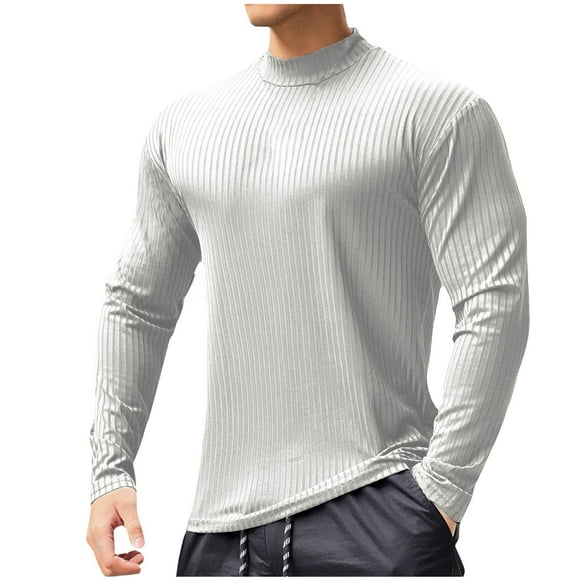 Compression Shirt Men Textured Ribbed Knit Workout Tops Long Sleeve Moisture Sicking Sun Protection Crewneck Gym T-Shirts Clearance