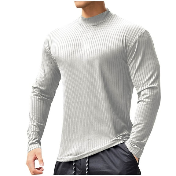 Mlzmgr Shirts for Men High Neck Long Sleeve Spandex Fitness Shirts Athletic Casual Tops for Men