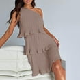 thumbnail image 6 of Brnmxoke Women's Summer One Shoulder Tiered Ruffle Dress 2024 Solid Color Boho Sleeveless Swing Mini Dresses Hide Belly Work Casual Sun Dress, 6 of 7