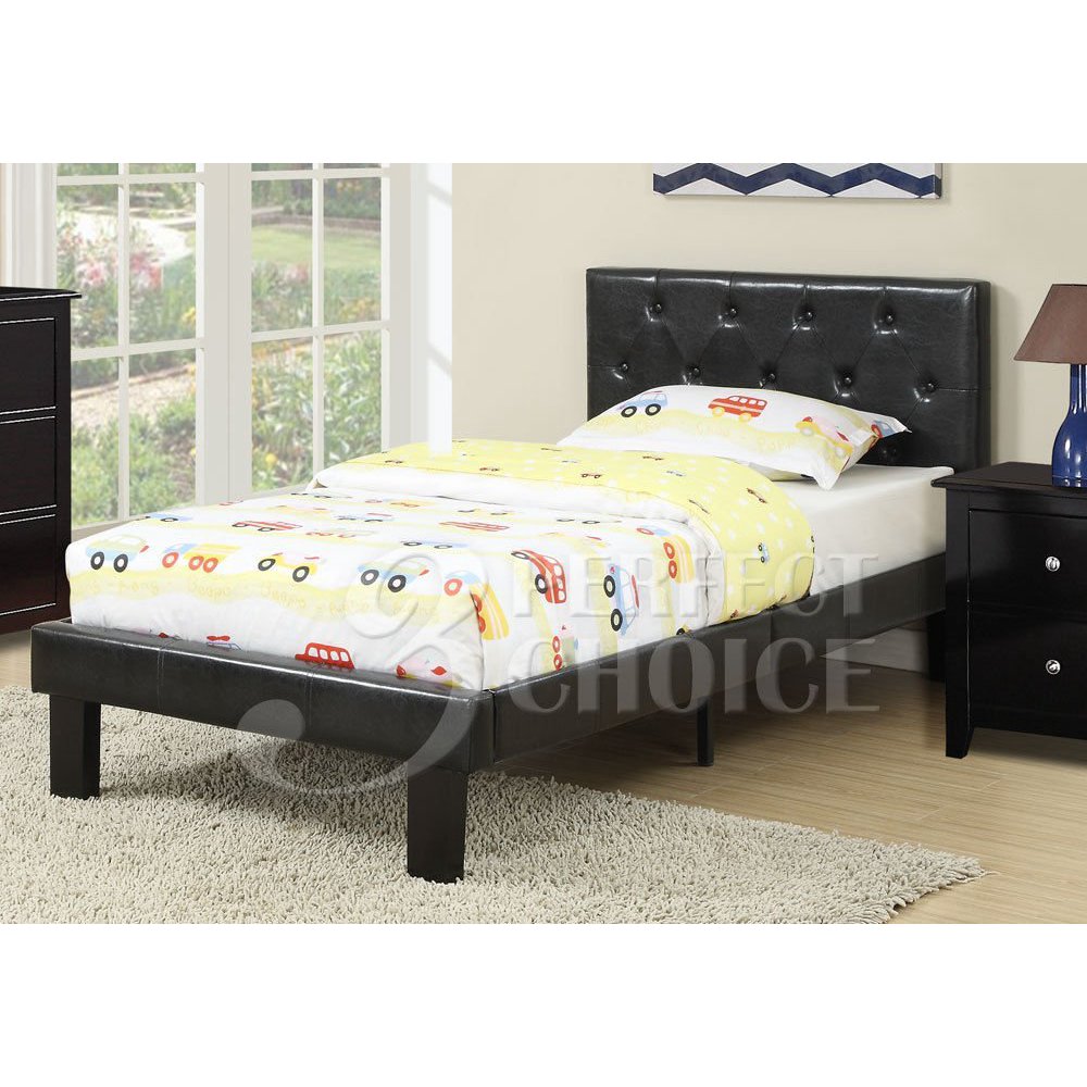 1PerfectChoice Simple Teen Kids Bedroom Twin Bed Black Faux Leather