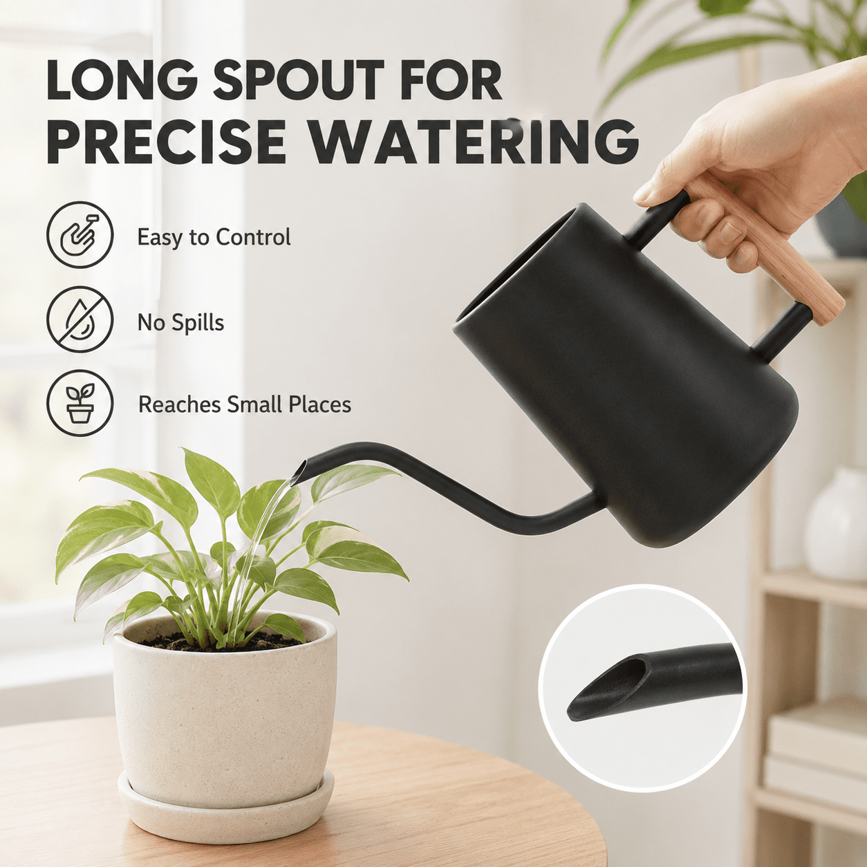 Watering Can for Indoor Plants Metal Stainless Steel Pot with Long Spout for House Plants Bonsai Outdoor Garden Flower Decorative 35 oz Black