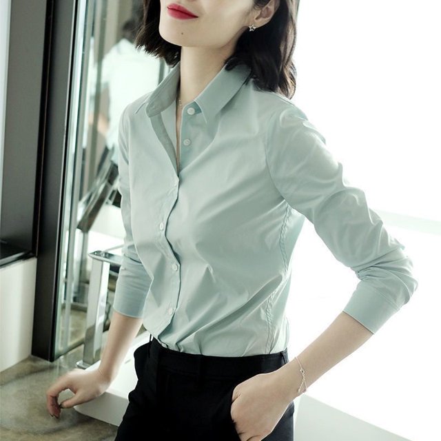 Camisa De Manga Larga Holgada Coreana De Todo Combinado Para Mujer , Blusa Frontal Con Botones Lisos De Gran Tamaño