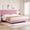 King, variant on Senfot Queen Size MDF + Iron + Fabric Diagonal Grid Soft Bed Frame, Comfortable Upholstered Bed Frame in Pink, No Box Spring Needed, Space-Saving Design