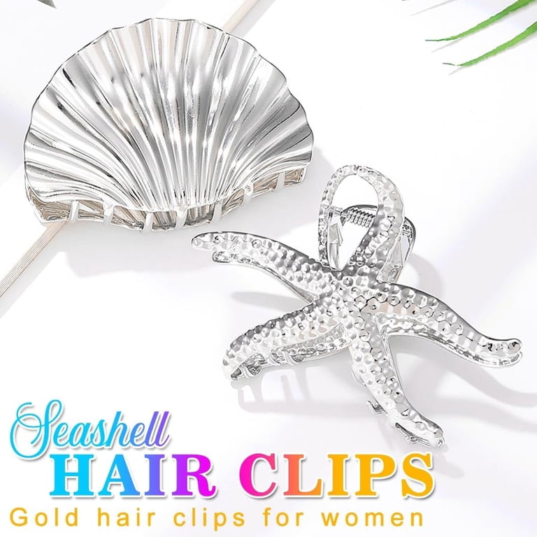 2 PCS Starfish Hair Clip Gold Large Claw Clip for Thick Hair Amazon.com : CAKURE Seashell Hair Clip Gold Starfish Hair  main image 3