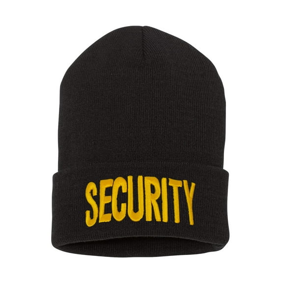 Premium Security Beanie For Men - Winter High Visibility 3D Embroidered Cap, Black /Yellow