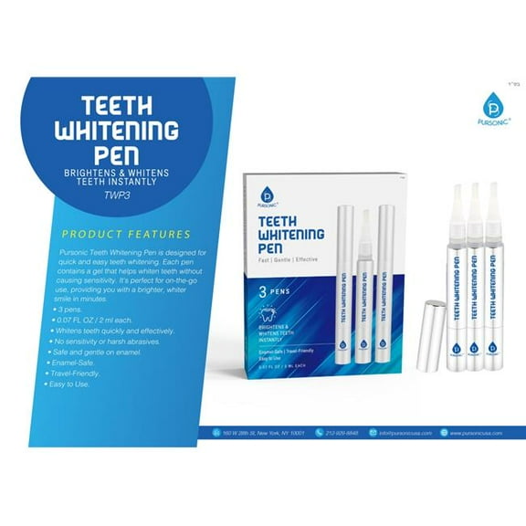 Pursonic TWP3 Teeth Whitening Pen - Brightens & Whitens Teeth Instantly - 3 Count