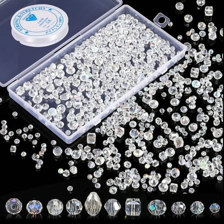 Bocaoying 800 Pcs Bead for Jewelry Making, Crystal Beads Set with 6 Meter Elastic Rope and Storage Box, Assorted Glass Beads Bulk, Briolette for DIY Crafts Bracelets Necklace Wristband