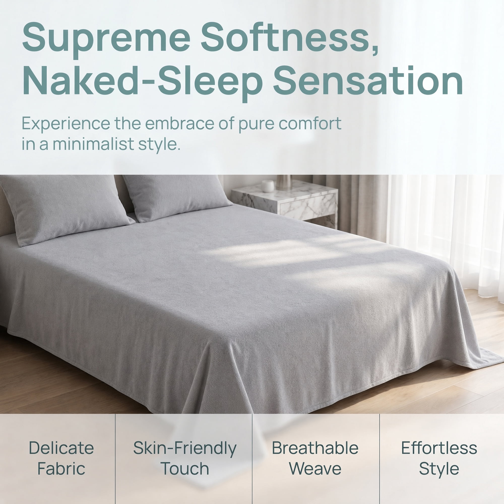 Unique Bargains Polyester Bed Sheet Soft Flat Sheet Wrinkle Bedding Light Gray 91"x96"