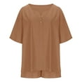 thumbnail image 4 of Riecok Linen Sets for Women Plus Size Crewneck 3/4 Sleeve Button Tops and Shorts Solid Casual Loose 2 Piece Outfit, 4 of 8