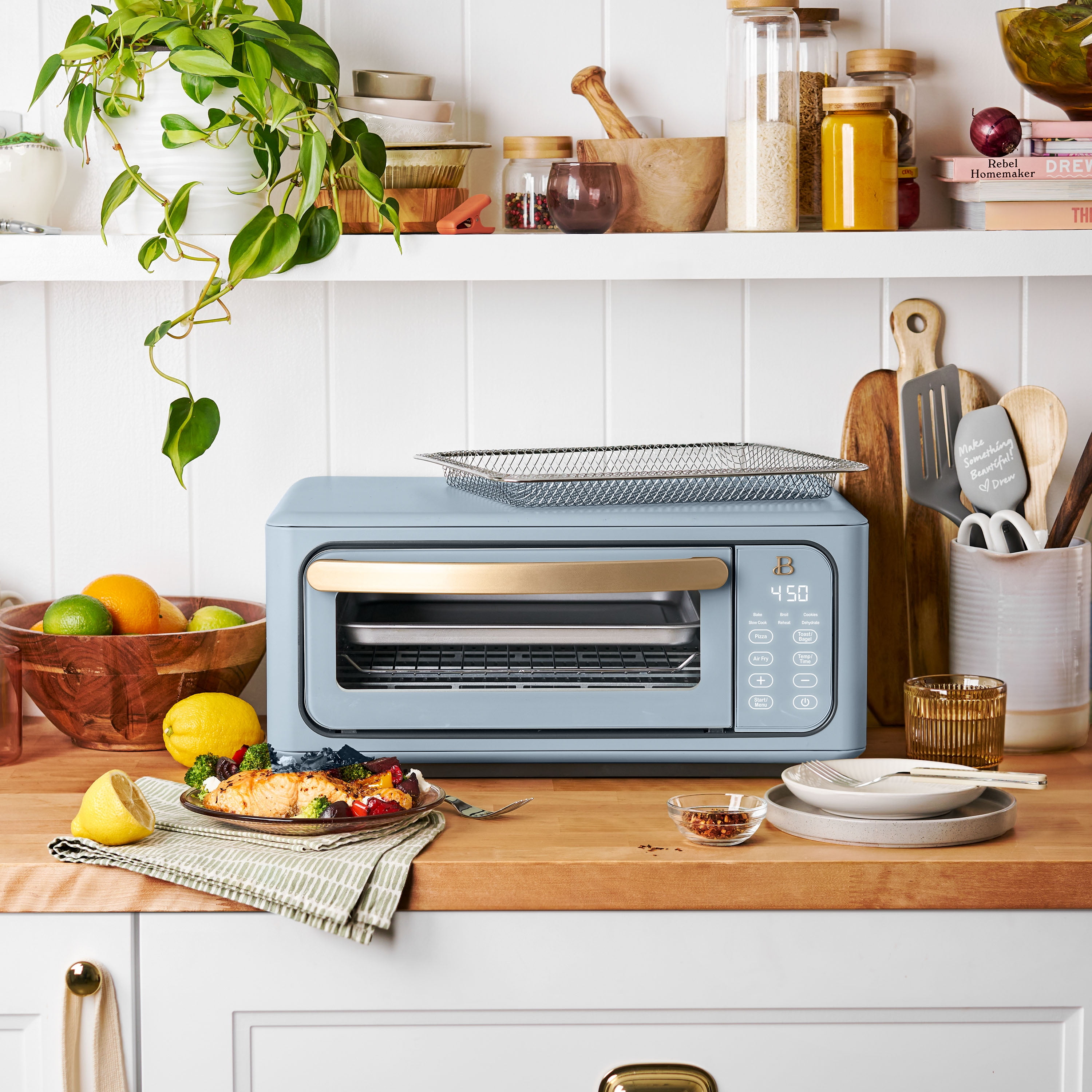 Beautiful Infrared Air Fry Toaster Oven, 9-Slice, 1800 W, Cornflower Blue by Drew Barrymore