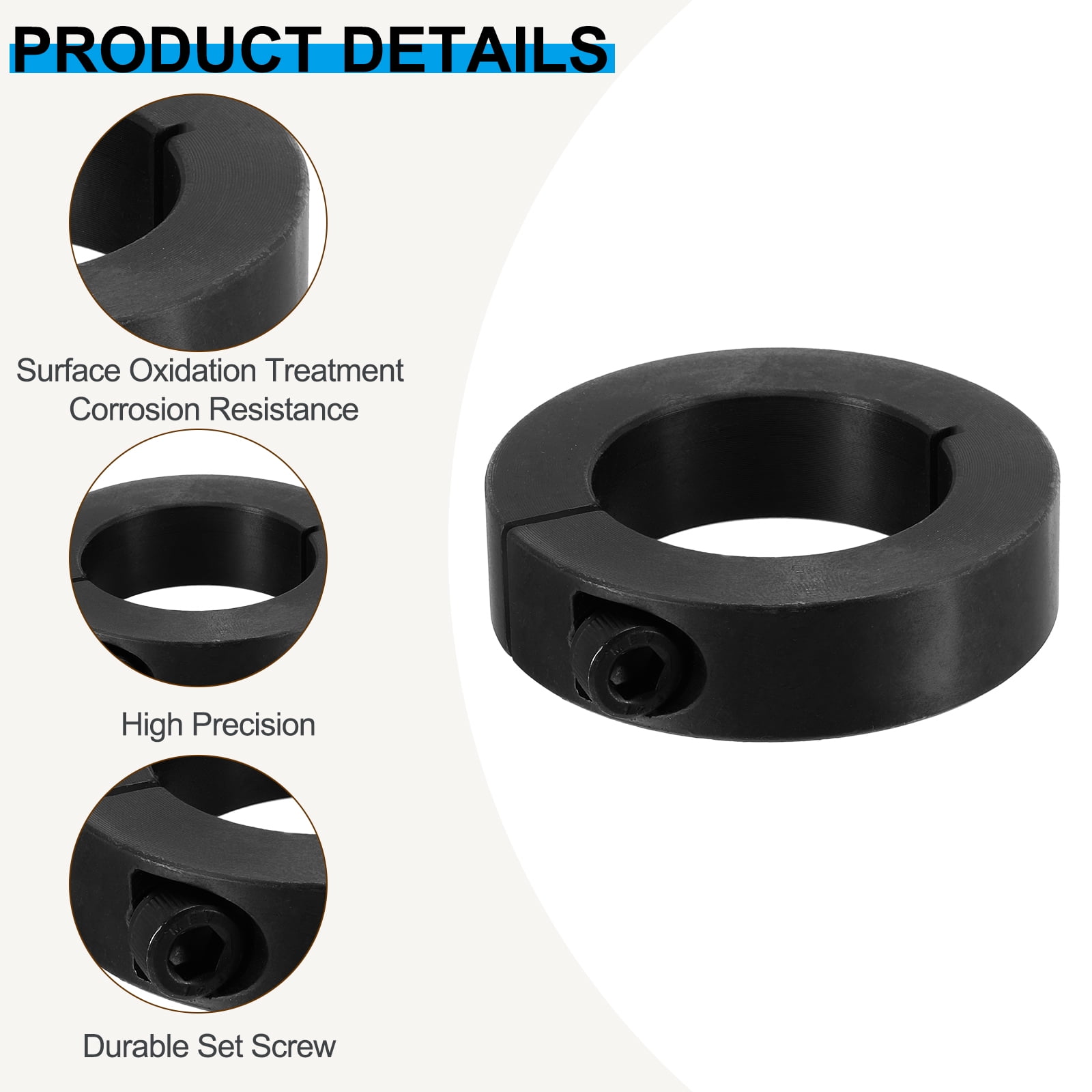 45#Carbon Steel Bore 35mm Single Split Shaft Collar 57mm OD 15mm Thickness with Set Screw, Black 2 Pack