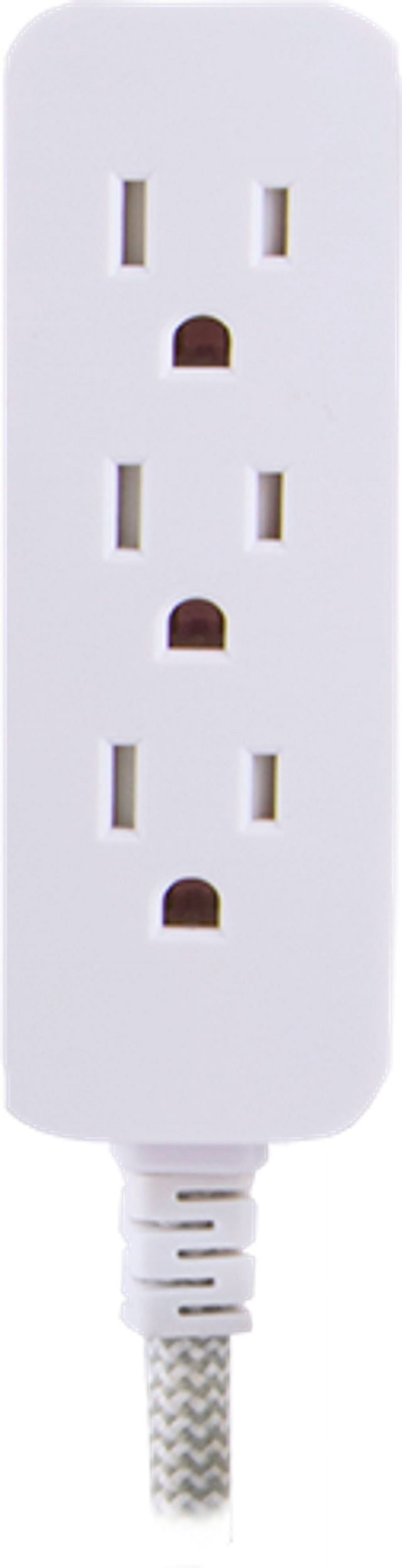 Cordinate Designer 3-Outlet Extension Cord with Surge Protection, Gray, Braided Décor Fabric Cord, 10 ft, Low-Profile Plug with Tamper Resistant Safety Outlets, 37914