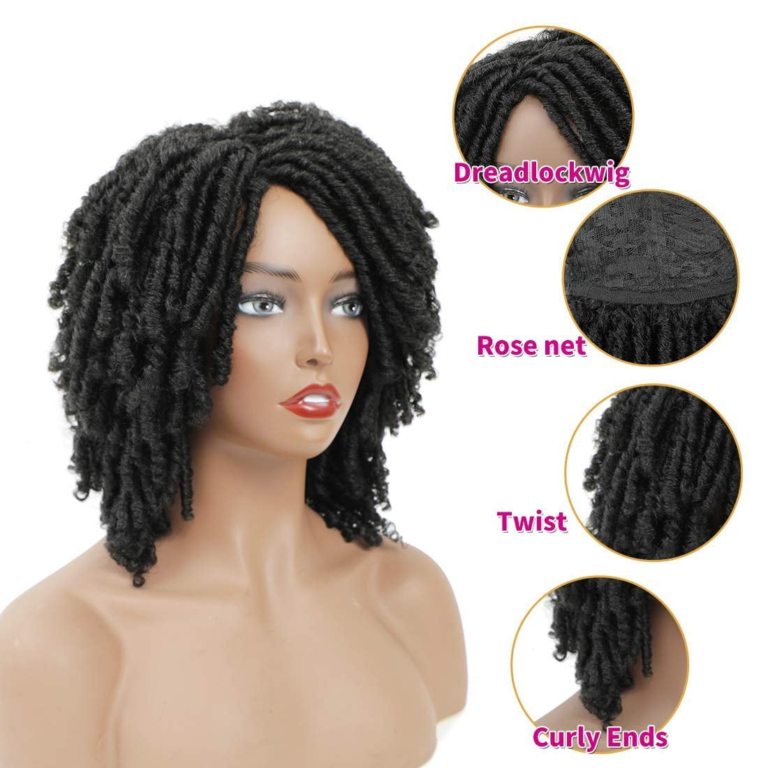 DOPI Synthetic Dreadlocks Wig Twist Wigs for Black Women Short Curly Wigs Natural Crochet Wigs
