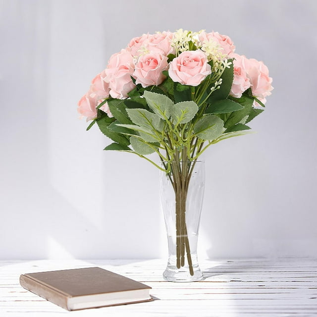Qaailabf Bouquet de Roses Artificielles / Fleurs en Soie / Arrangement Floral Réaliste / Longueur Réglable 28-32cm / Centre de Table de Mariage / Décoration Intérieure / Faible Entretien / Prêt pour Cadeaux / 1