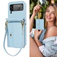 thumbnail image 7 of For Samsung Galaxy Z Flip 3 5G PU Leather Case, Stylish Crossbody Strap Wristband Card Slots Magnetic Snap RFID Blocking Drop Protective Rugged Case for Samsung Galaxy Z Flip 3 5G, Blue, 7 of 7