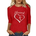 thumbnail image 2 of Charella 3/4 Sleeves Valentine's Day Printed T-shirt for Women Round Neck Casual Tops Blouse Red,12, 2 of 5