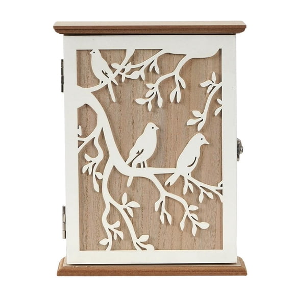 YIEMEEN Natural Wood Wall Mount Key Holder Concealed Mail Organizers Multiple Hook Design Space Saving Entry Storage Cabinet with Privacy Door