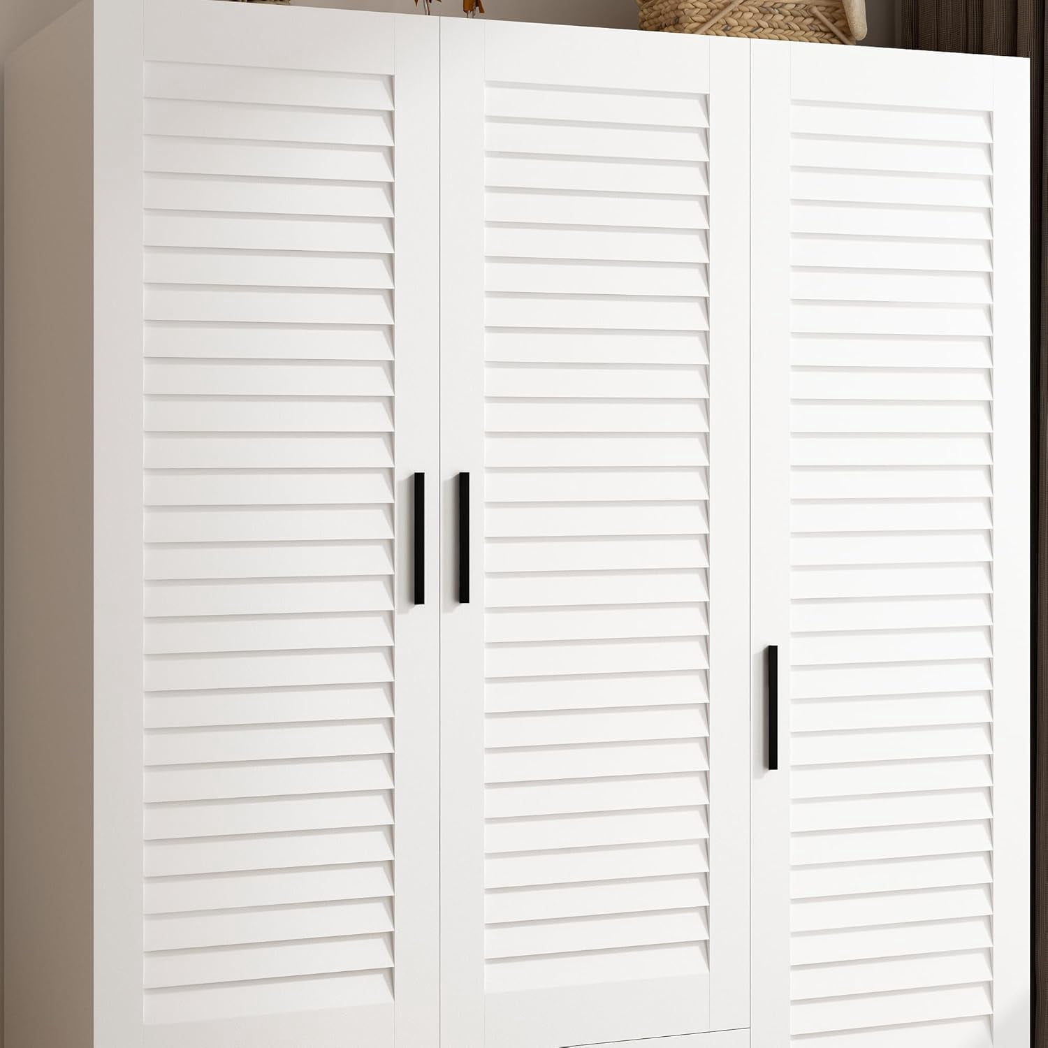 ANPOO Large 3 Doors Armoire Wardrobe Closet with LED Lights & Hanging Rods,70.9" White Louver Door Wardrobe Armoire with 3 Drawers,LED Large Armoire Storage with Multi-Layer Shelves