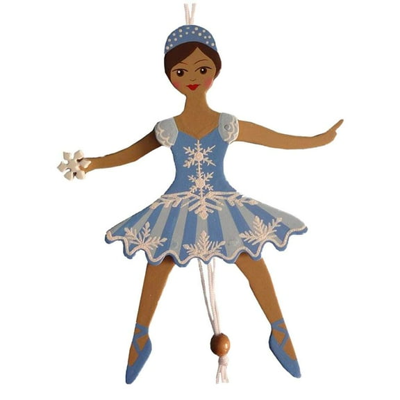 African American Snowflake Dancer Pull Puppet Ornament 6 inch