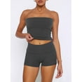 thumbnail image 2 of Cenuakty Women Summer Shorts Outfits Solid Color Strapless Tube Tops and Fold Waist Shorts 2 Pieces Clothes Set, 2 of 9