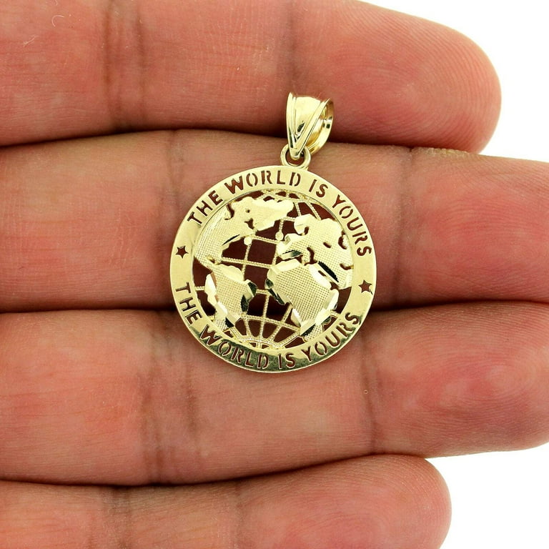 Mens Real 10K Yellow Gold Diamond Cut The World is Yours Globe Map