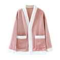 thumbnail image 2 of YHAJDS Home Wear Sleep Set Solid Color Thickened V-Neck Warm Fleece Lined Cardigan Top for Women Fall And Winter, 2 of 4