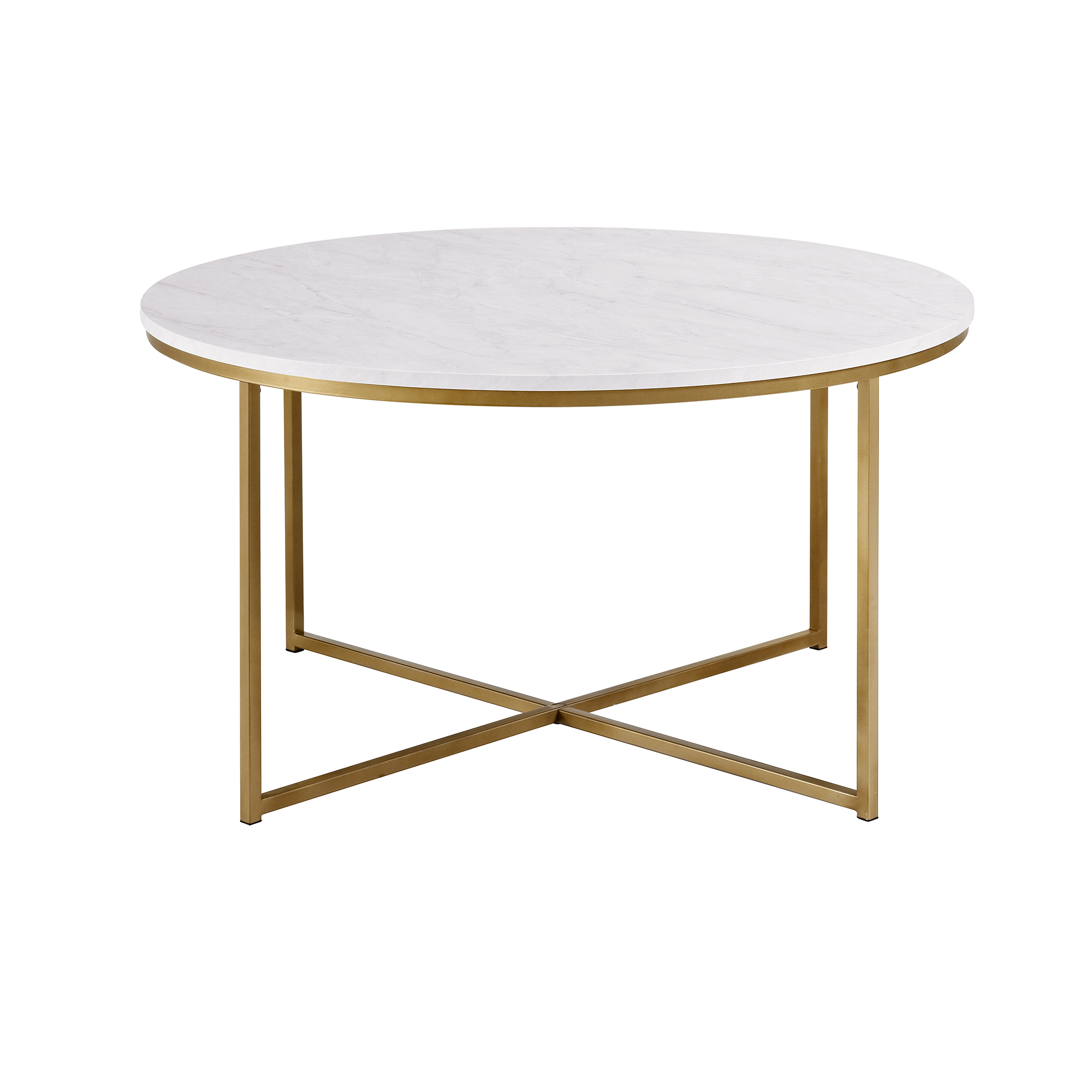 Walker Edison Modern Round Coffee Table, Faux White Marble/Gold - image 3 of 7