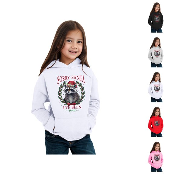 Kids Winter Animal Print Hoodie Sweatshirt Warm Comfort Coat Long Sleeve Crewneck Pullover for Boys Girls