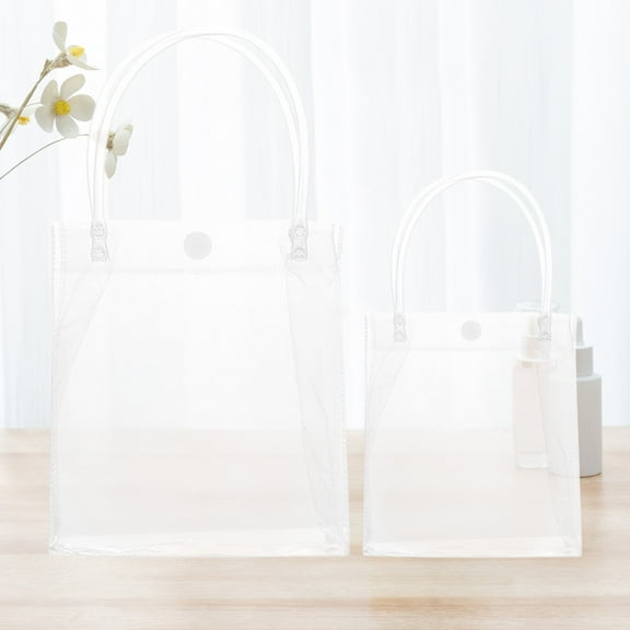 Clear Plastic Gift Bag with Snap Closure, 25x18x8cm Waterproof Tote for Gift Wrapping & Shopping, Durable Reusable Pvc Pouch for Parties, Events and Daily Storage Use,Vsgery