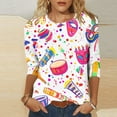 thumbnail image 4 of RKSTN Mardi Gras T Shirts for Women Oversized Crewneck Carnival Mask Print 3/4 Sleeve Top Womens Casual Round Neck Funny Mask Tuesday Carnival Party 3/4 Length Sleeve Tee Shirt Spring Summer Clothe, 4 of 6