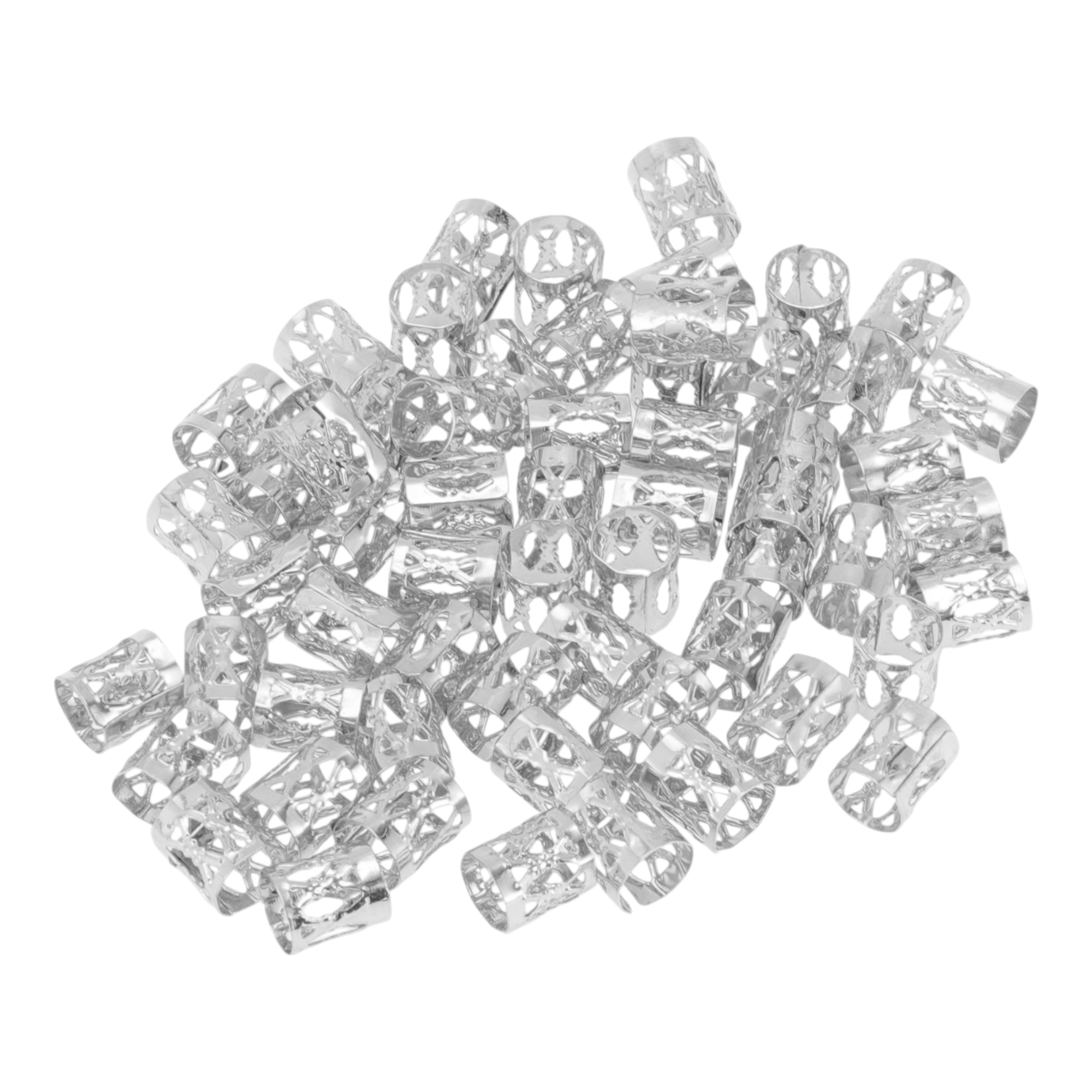 Unique Bargains Hollow Hair Cuffs Dreadlock 60 Pcs Silver Tone