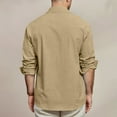thumbnail image 5 of WTOBBYMen's Cotton Linen Blend Long Sleeve Shirt, Solid Color Breathable Button Down with Two Pockets for Daily Casual Wear & Travel Essentials,Khaki 3XL, 5 of 5