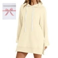 thumbnail image 2 of Telankuip The Warmy Oversized Hoodie Dress Women's Casual Long Sleeve Drawstring Pullover Sweatshirts Solid Color Split Hem Long Hooded Tops with Pocket Light Yellow S, 2 of 7
