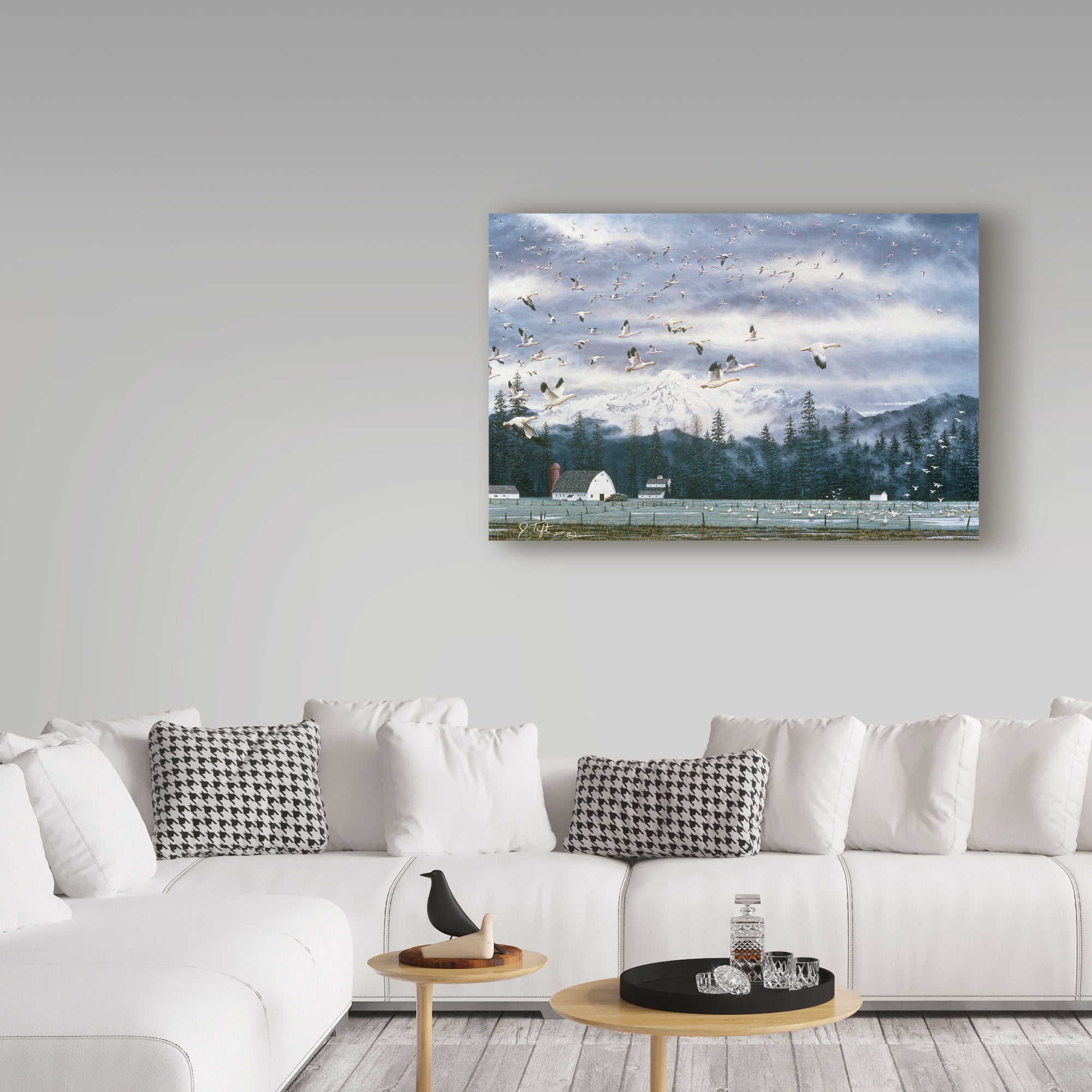 Trademark Fine Art 'Geese Flying Over Farmland' Canvas Art by Jeff Tift