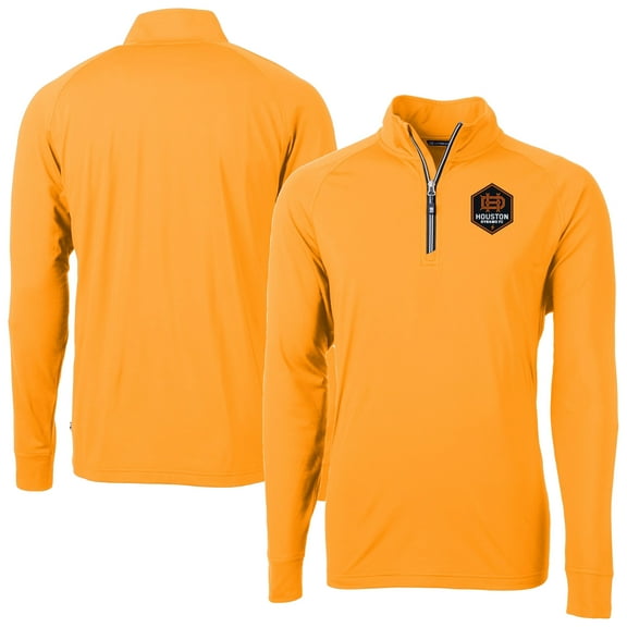 Men's-Cutter & Buck  Orange Houston Dynamo FC Adapt Eco Knit Stretch Recycled Raglan Quarter-Zip Pullover Top