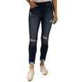 thumbnail image 1 of Indigo Jeans Skinny à Revers Roulé Taille Haute Rein Destructed, Bleu Foncé, 3, 1 of 2