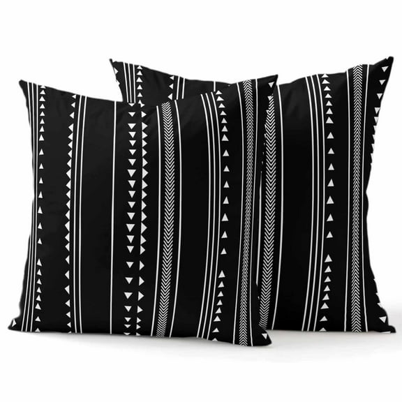 Throw Pillow Covers 18x18 Inch Set of 2 Boho Black White Decorative Pillow Covers Geometric Stripes Cushion Cover Pillowcase for Sofa Couch Bed Home Decor