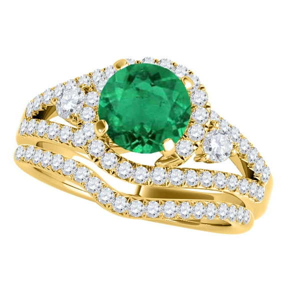 Mauli Jewels Engagement Rings for Women 1.80 Carat Emerald And Diamond Bridal Set 4-prong 14k Yellow Gold