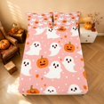 thumbnail image 4 of Homewish Cute Ghost Pumpkin Bed Sheets for Girls, Glitter Stars Full Size Sheets, Pink Orange White, 4-Piece (1 Flat Sheet, 1 Fitted Sheet and 2 Pillowcases), 4 of 5