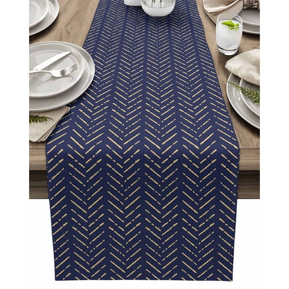 Table Runner Navy Blue Stripes Table Decoration for Kitchen Dinning Modern Art Lines Table Decoration for Indoor Outdoor Party Wedding Decor 13x90inch
