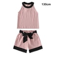 thumbnail image 4 of Sonducket Verano banquete boda evento niñas cuello sin mangas camiseta pantalones cortos conjunto niños algodón Tops pantalones Kit conjuntos de ropa 130cm, 4 of 6