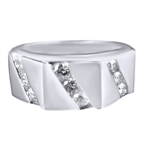 AFFY White Natural Diamond Ring Wedding Band Ring In 10k White Gold (1 Cttw)