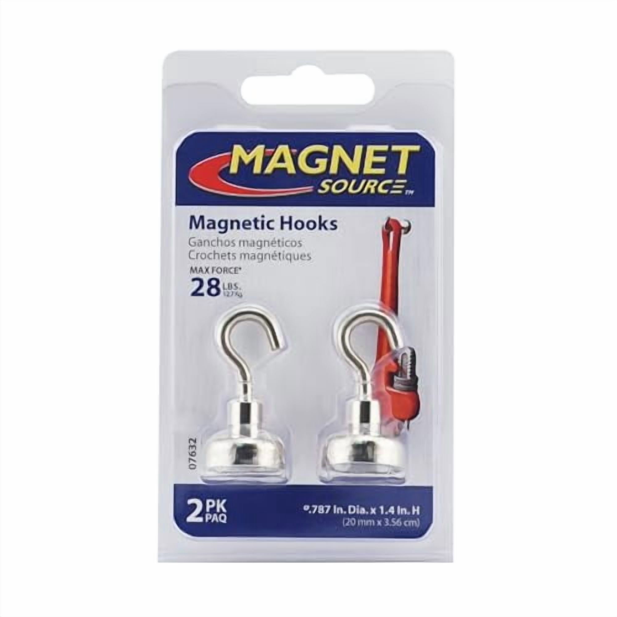 Master Magnetics 07632 2 Pack, #28,.787" D x.285T x 1/4" H, Chrome Plated Neodymium Magnetic Hook