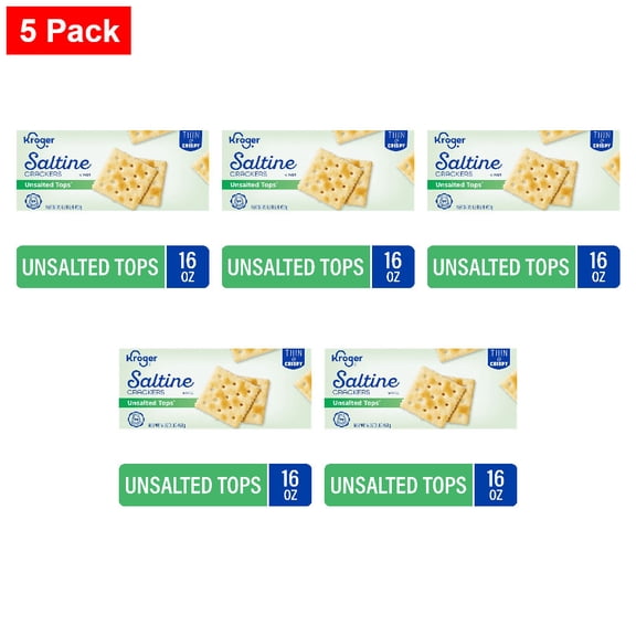 Kroger Saltine Crackers Unsalted Tops 16 oz - 5 Pack