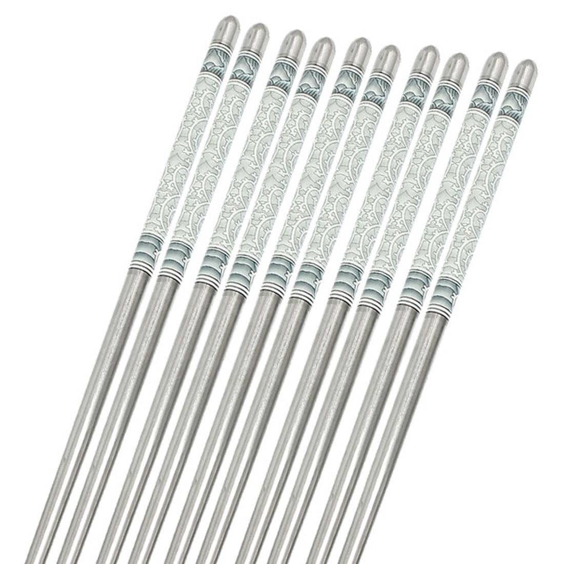 Unique Bargains Flower Pattern Silver Tone Stainless Steel Kitchen Chopsticks 5 Pairs