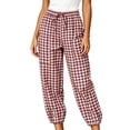 thumbnail image 3 of VBVC Women's Y2K Gingham Drawstring Jogger Pants , Casual Plaid Lounge Pants For Women , Ladies' Button Hem Trousers with Pockets, Wine , S-2XL, 3 of 7