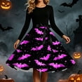 thumbnail image 6 of BaoFuBaoMei Halloween Dresses for Women Plus Size Crew Neck Long Sleeve Halloween Bats Print Midi Dress Back Zipper Closure Waist Bow Tie a Line Dresses for Party, 6 of 6